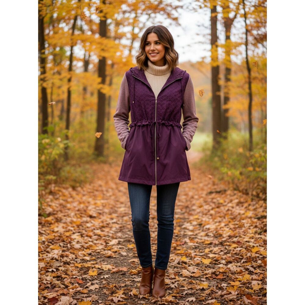 Logo by Lori Goldstein Purple Hooded Eyelet Jacket - Size 10